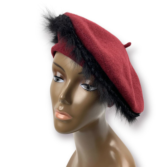 ❌SOLD❌1960's wool beret with mohair and fox fur trim - Picture 7 of 12